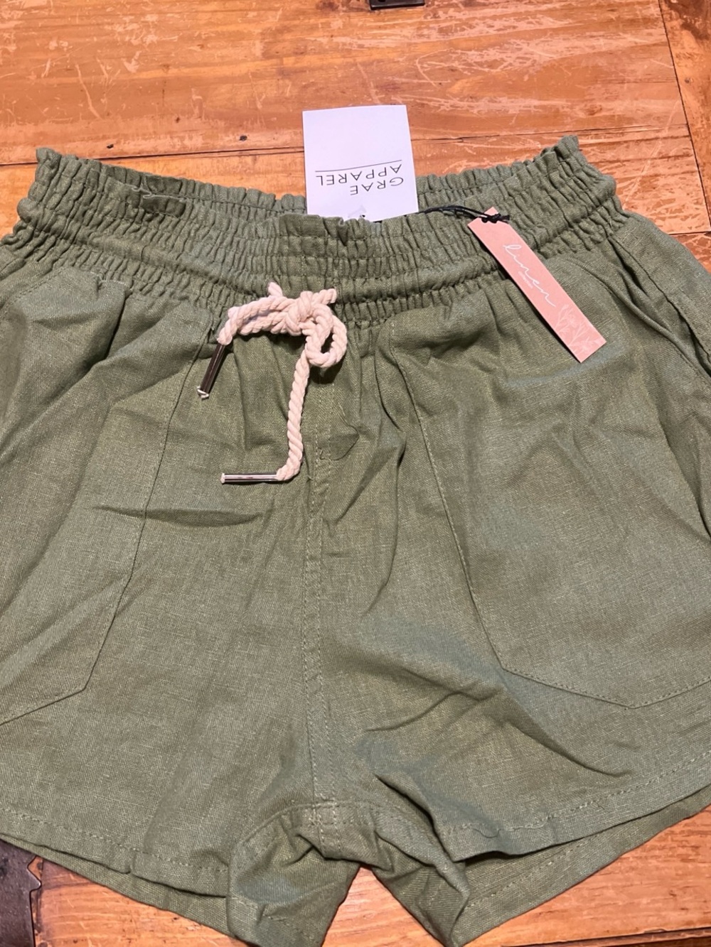 Love tree Women's Olive Drawstring Linen-Blend Shorts